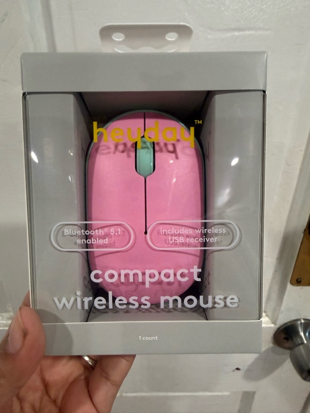 heyday Compact Wireless Mouse in Pink with Mint Scroll